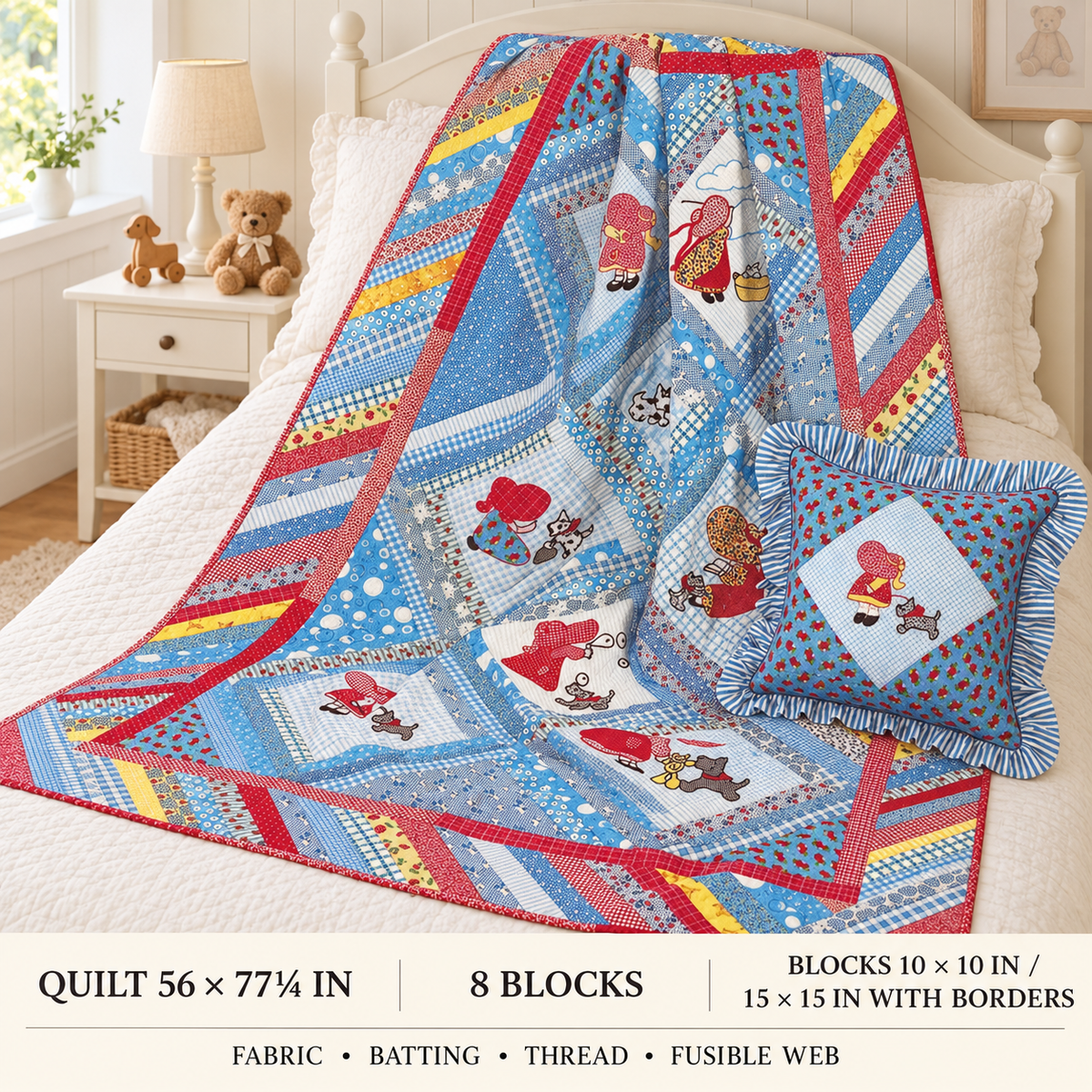 Sunbonnet Sue Quilt & Scottie dog Quilting Pattern Quilt Patchwork Blocks Applique Bed  Quilt Sewing Pattern