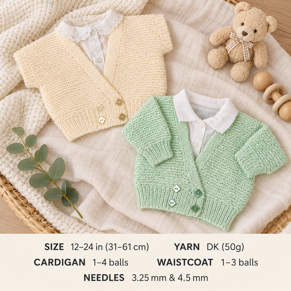 Baby Easy Garter stitch cross front Long & Short sleeved Cardigans -V Neck Knitting Pattern -DK-8ply instant Download-PDF