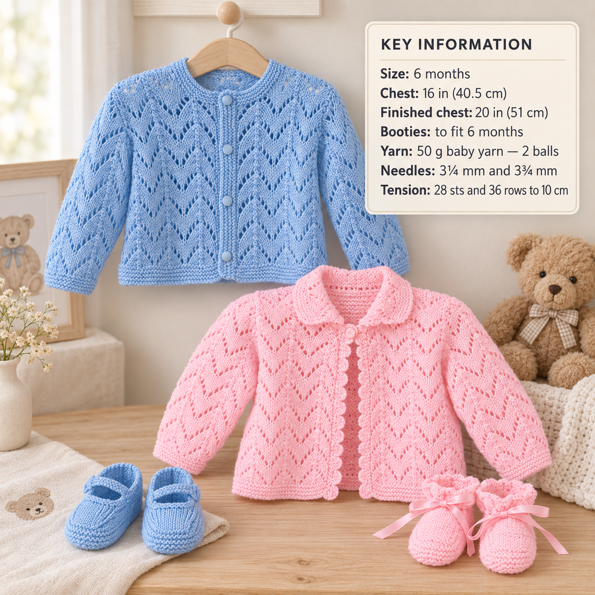 Baby Lace Cardigans Baby fingering wool- fits chest 16 inches Knitting pattern