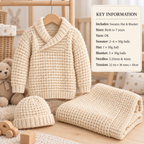 Child's Easy Knit Long or short shawl collared Jumper and Hat, with Blanket Knitting pattern- DK (8ply) 16-26" (0-7 years)Download PDF