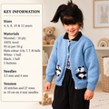 Round Neck Panda Motif Cardigan -Childs Cardigan- sizes  age 4 12 years- Aran 10 ply Worsted yarn needed-Knitting Pattern pdf Download