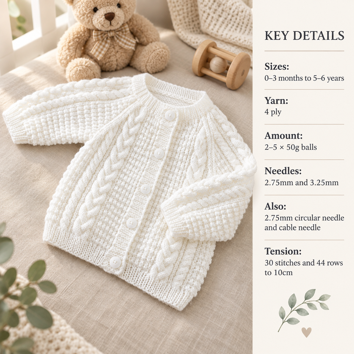 Child's Cable Raglan Cardigan Boy- Girl- Knitting Pattern - Round Neck- fits Birth- 6 Yrs (16-26" chest) download PDF- 4 ply fingering