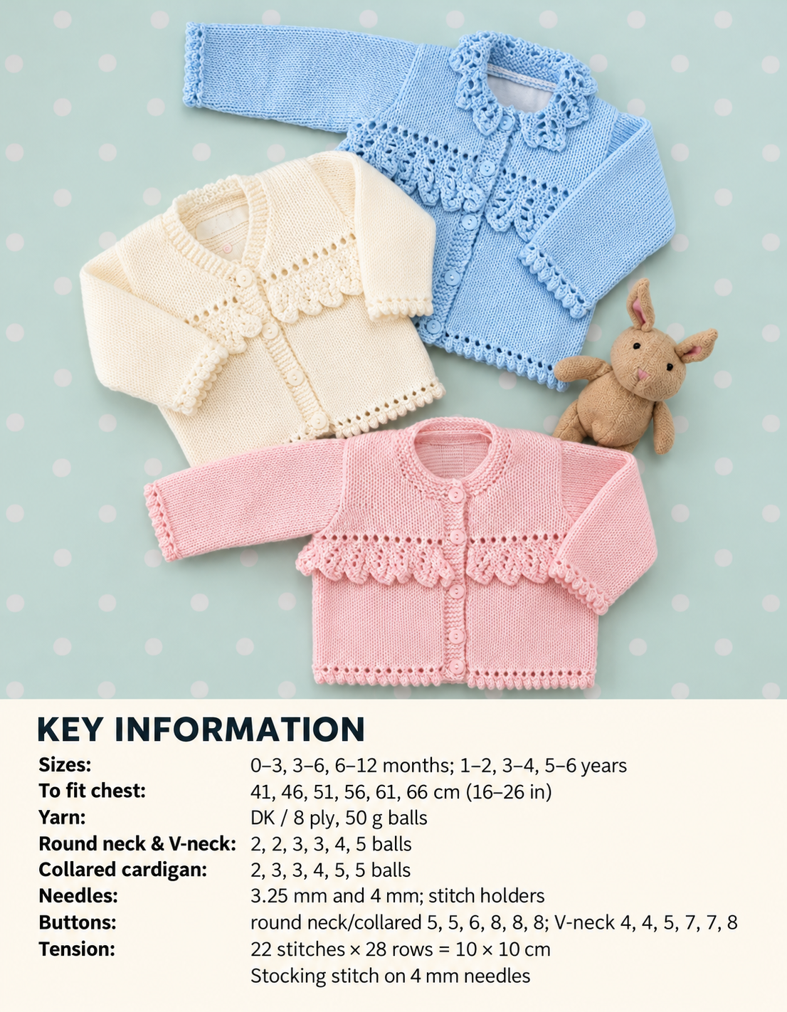 Baby Cardigan Knitting Pattern – 3 Styles, DK Weight Yarn (PDF Download)