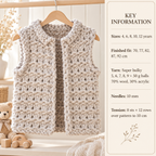 Girl's Super chunky Easy Vest- Sleeveless cardigan- Jacket 70 - 92 cm-4-6 years Download PDF Knitting Pattern Super Chunky Super Bulky 14ply