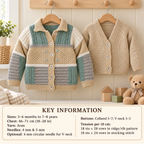 Child's Easy Knit V Neck or collared  Patchwork Cardigan Knitting pattern- Aran (10 ply) 18-28" (0-7 years) Download PDF