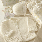 Girl's Lace Border picot hem Cardigan- Bonnet & Bootees in DK- (8PLY) light worsted yarn- Fits Newborn 18"