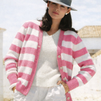 Vintage Ladies Twinset Knitting Pattern Striped Cardigan V Neck Sweater 34–40"