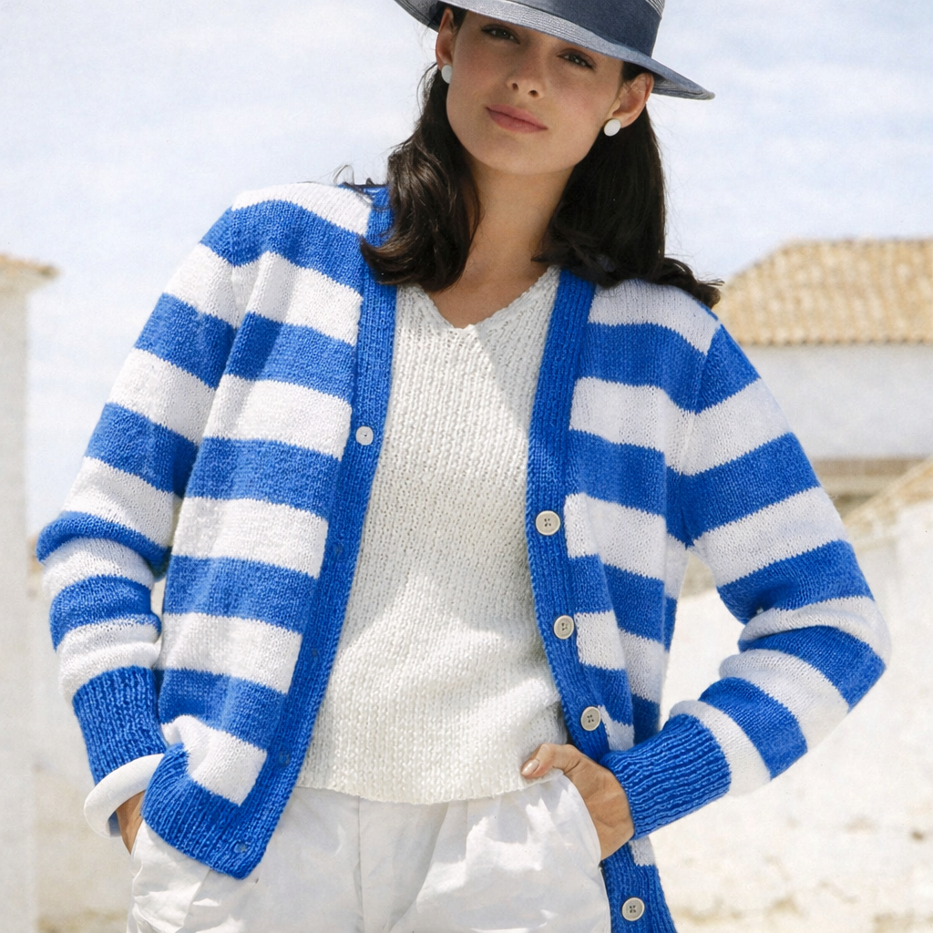 Vintage Ladies Twinset Knitting Pattern Striped Cardigan V Neck Sweater 34–40"