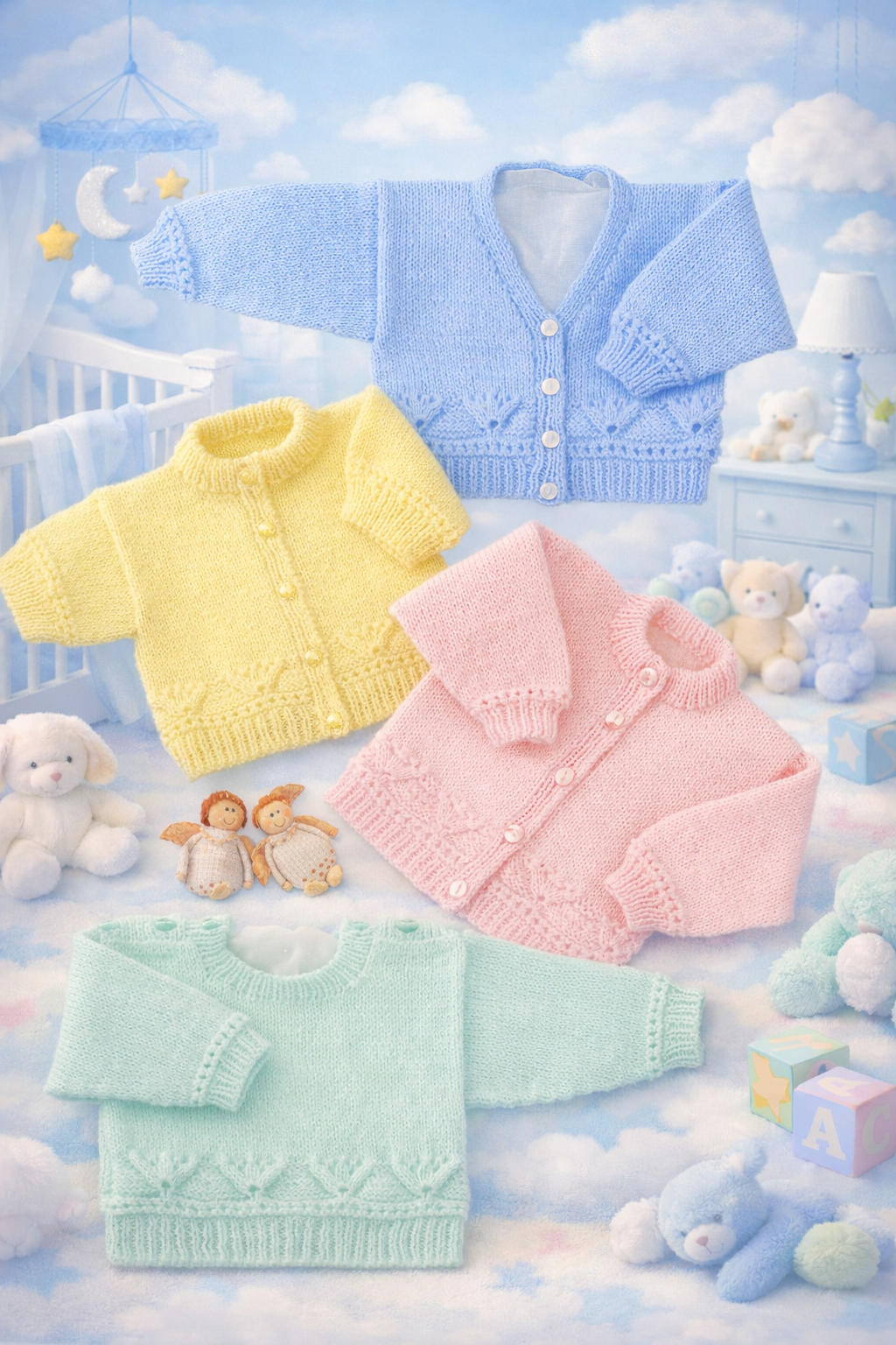 Baby Cardigan & Sweater Knitting Pattern DK Premature–2 Years PDF
