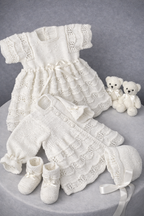 Vintage Baby Scalloped Lace  Dress Matinee Coat Hat & Booties Knitting Pattern DK /8 ply  3 - 6 mths 18" Chest PDF Download
