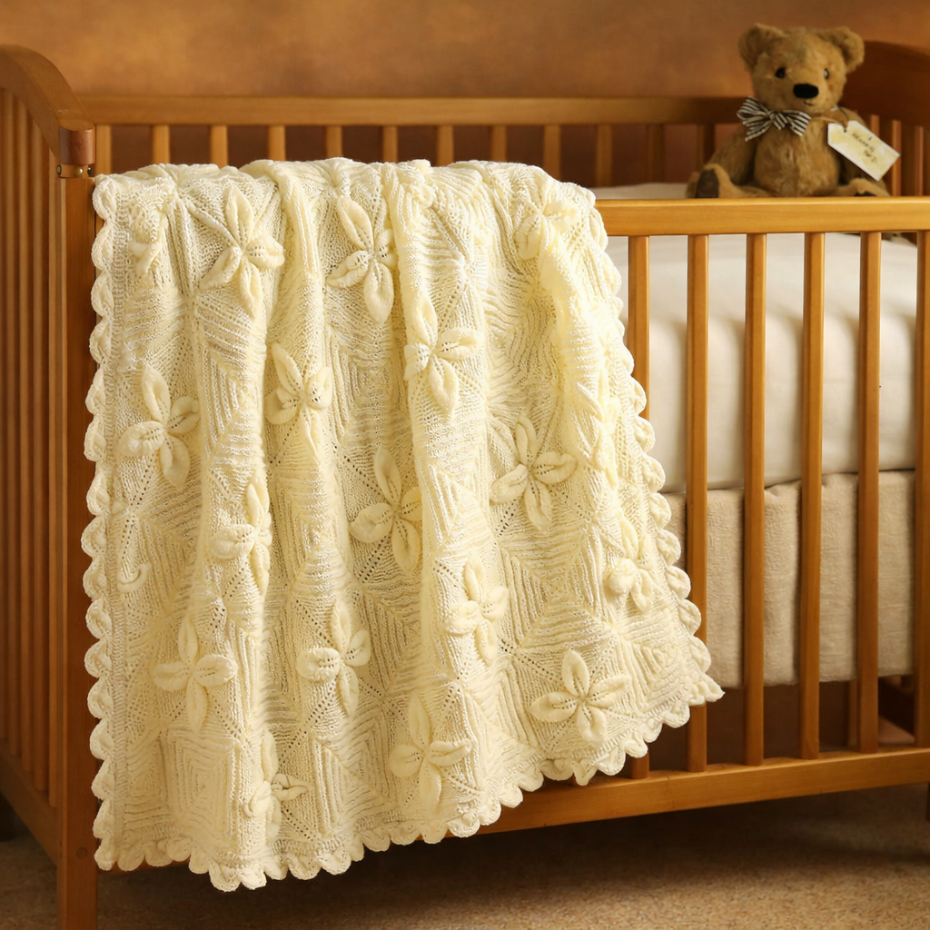 Baby Flower Pram Cover Cot  Blanket-Afghan  & Shawl in DK- 8Ply -Light worsted wool 3 sizes styles  PDF Knitting Pattern
