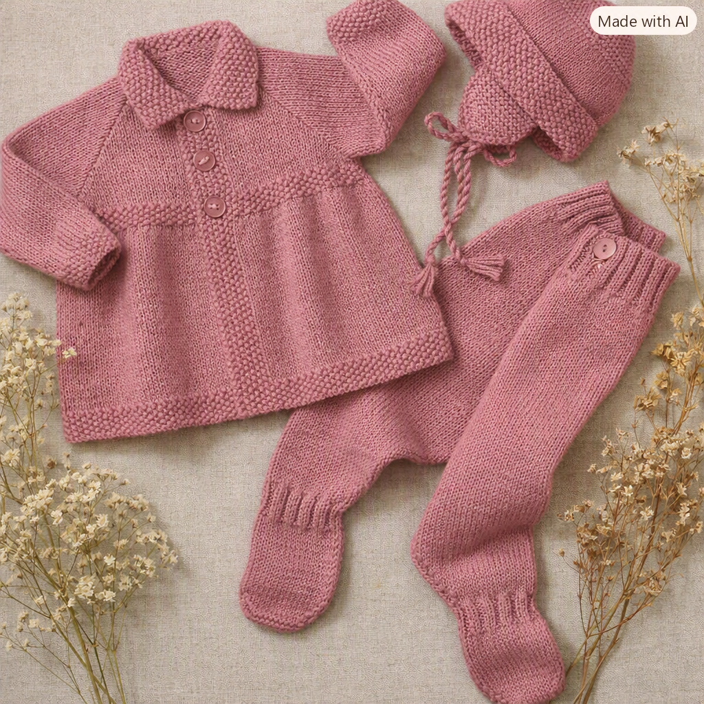 Baby Boy- Pram set-Jacket, leggings, hat, - DK 8ply Yarn 6-9 months knitting pattern