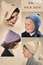 Vintage Patons 1088 Knitting Pattern – 4 Children’s Hats in DK – PDF