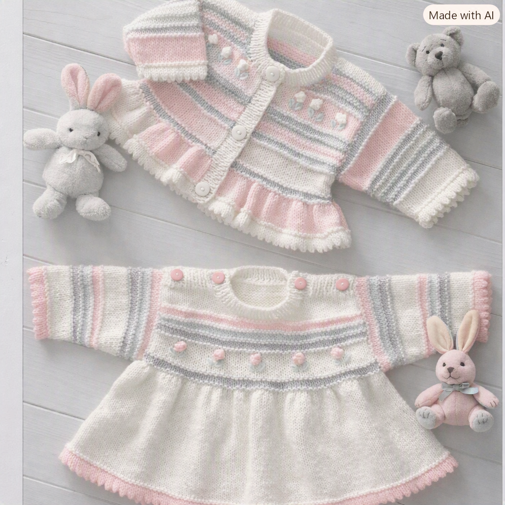 Baby Dress & Cardigan DK Knitting Pattern Premature–4 Years PDF