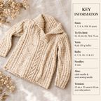 Child's Cable Cardigan-shawl collar Jacket Boy- Girl 1-10 years