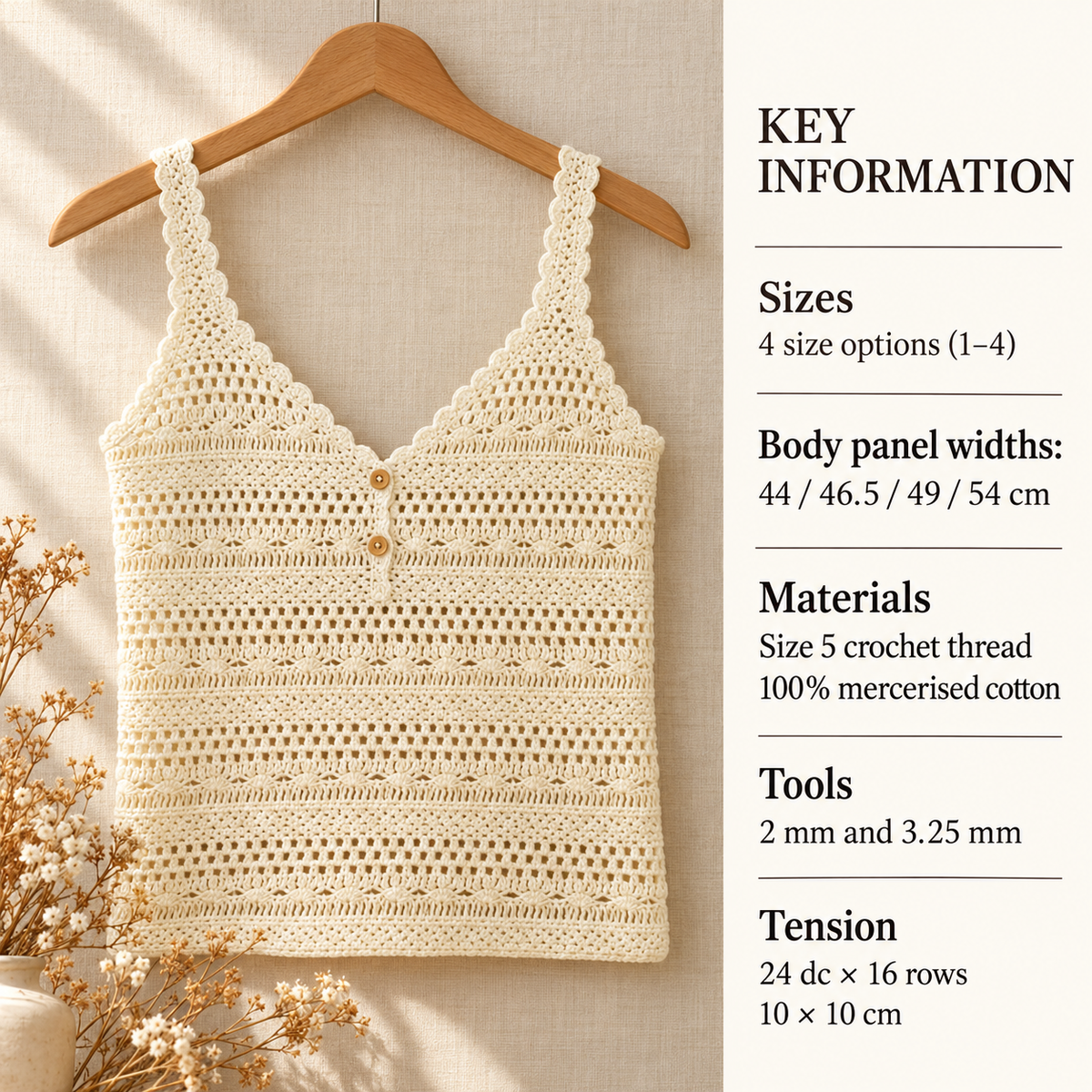 1960's Crochet Summer Top Vest Pattern, Vintage PDF Instant Download (100% Cotton Yarn)