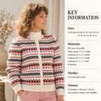 Woman's  Fair Isle cardigan- Round neck  32"-42"~  DK 8ply - Knitting Pattern Download PDF Ladies long sleeved winter knitting pattern