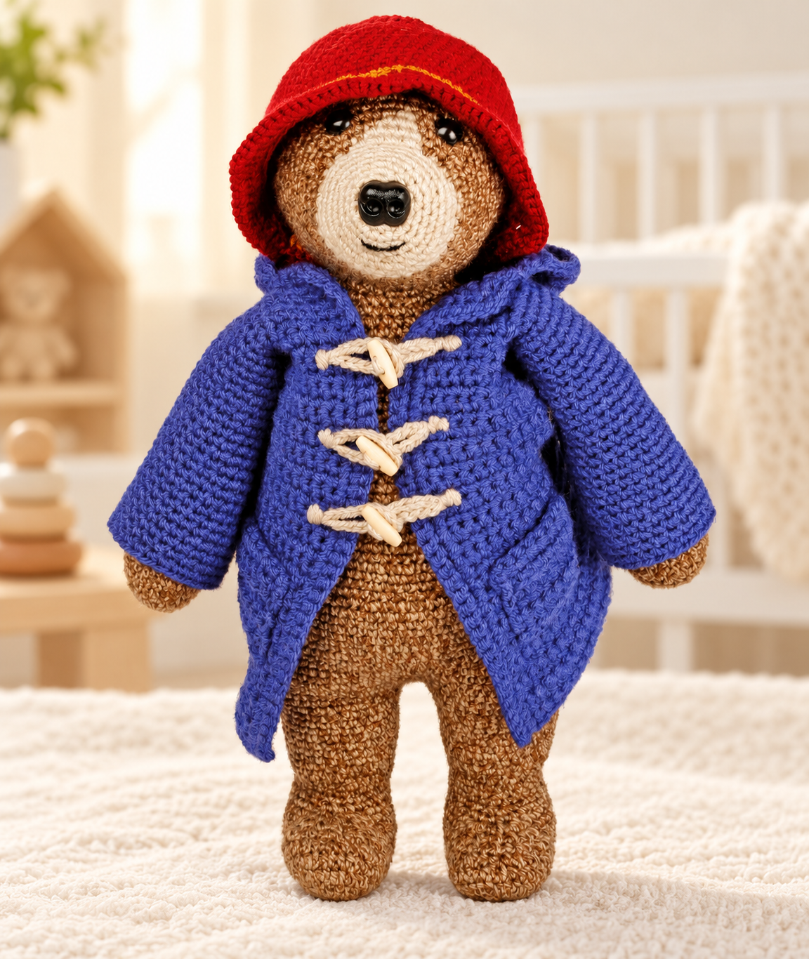 Vintage Crochet Pattern Paddington Bear Soft Toy Hat Duffle Coat Large 17ins tall Retro Teddy  DK 8 PLY
