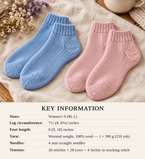 2 Needle Adult Socks Knitting Pattern - Worsted wool- aran 10 ply needed- Knitting pattern- Download PDF