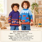 Boys Girl's Elephant-Circus & fish sweaters- round neck or collar-DK 8 PLY light worsted Yarn- chest 21" - 36" Knitting pattern download PDF