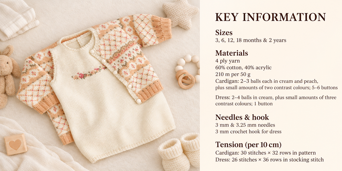 Vintage Fair Isle Knit Cardigan & Dress Pattern, Baby Clothes (PDF Download)