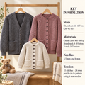 Mans Woman's Childrens Fisherman's Rib Easy Knit Cardigans in Chunky Bulky Yarn- Chest 26" up to 42" Knitting pattern Download PDF