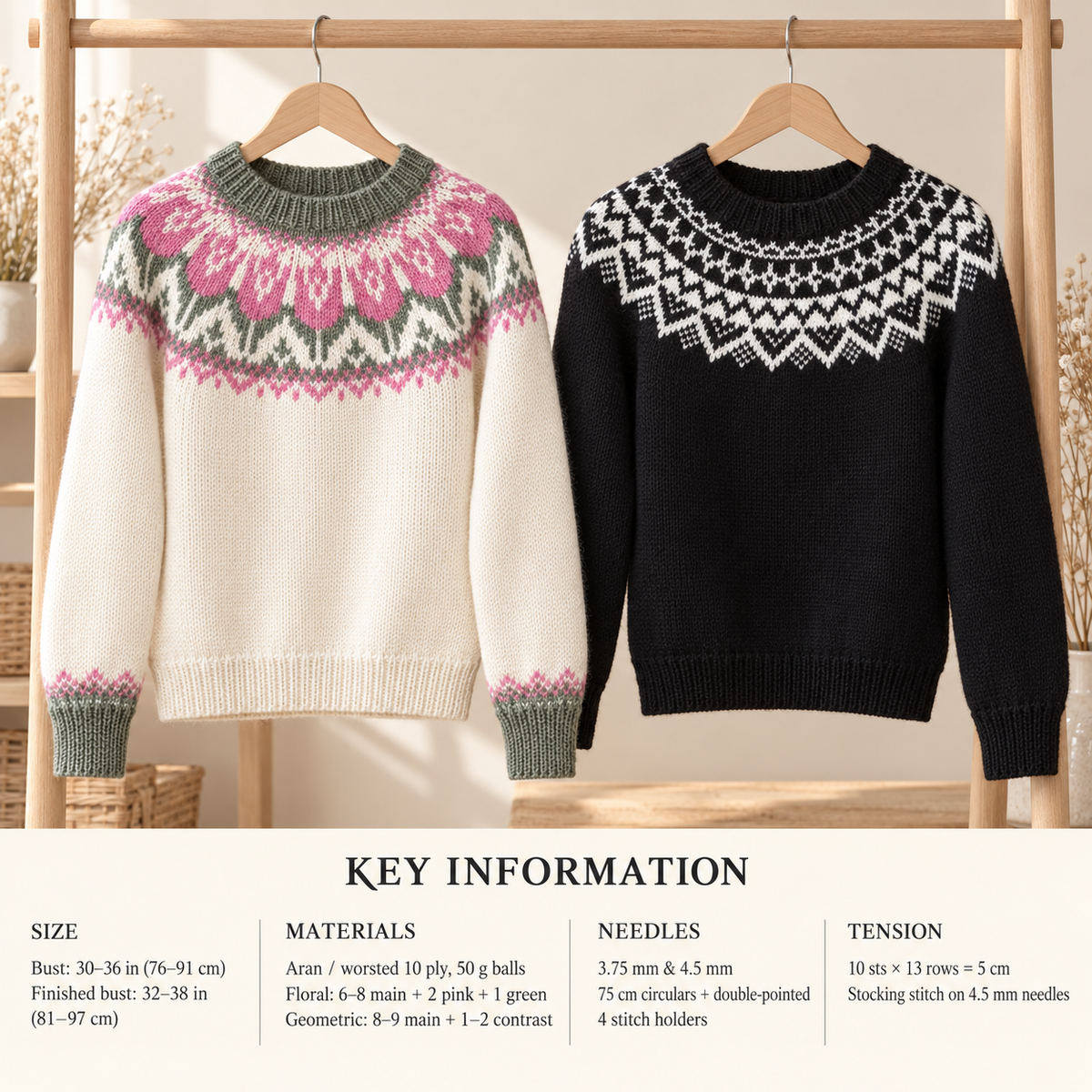 Woman's Yoked Fair Isle sweater*Knitting Pattern * Knitted in Aran 10 Ply Worsted weight wool * Downloadable PDF * Sizes 32" - 36"