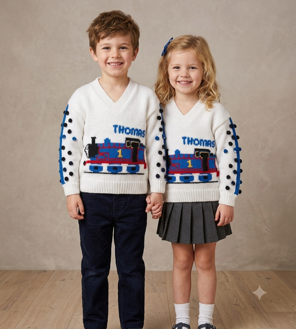 Knitting Pattern- Boys - Girls Thomas the Tank Engine V Neck Sweater- Jumper- DK -8 ply- fits 20 - 28" chest- Download PDF