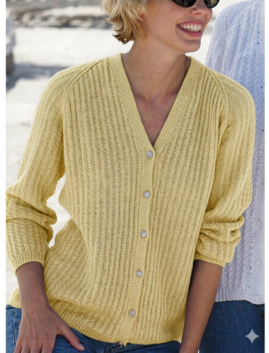 Woman's  Textured Cardigan -V neck style- DK (8PLY) and 4 Ply Fingering versions on 1 pattern 32 - 42" Download PDF Knitting Pattern