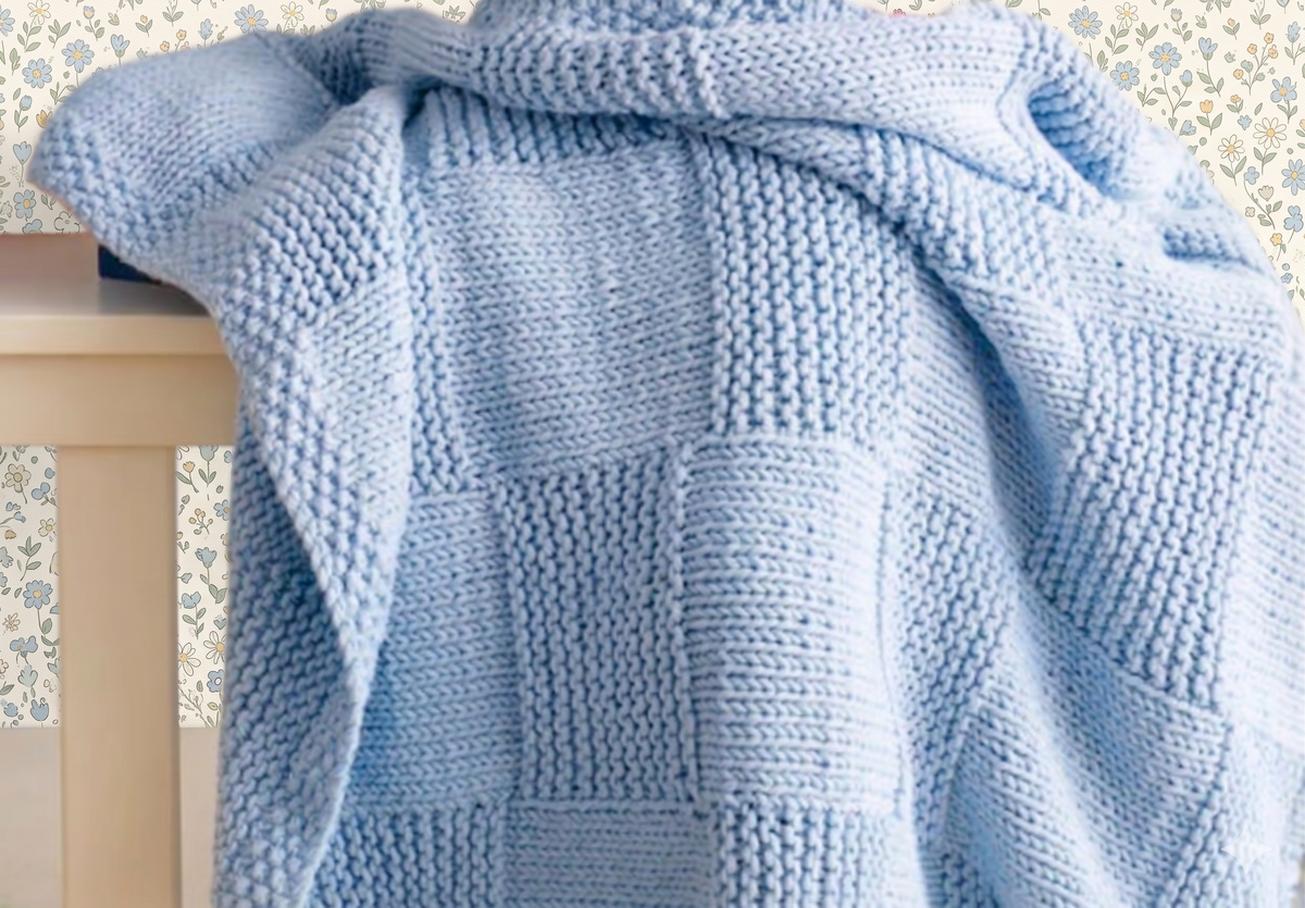 Easy Super Chunky Baby Blanket Seed St & Basket pattern- Knitted in Chunky- Super  wool-  30 x 33 " Knitting pattern Download PDF