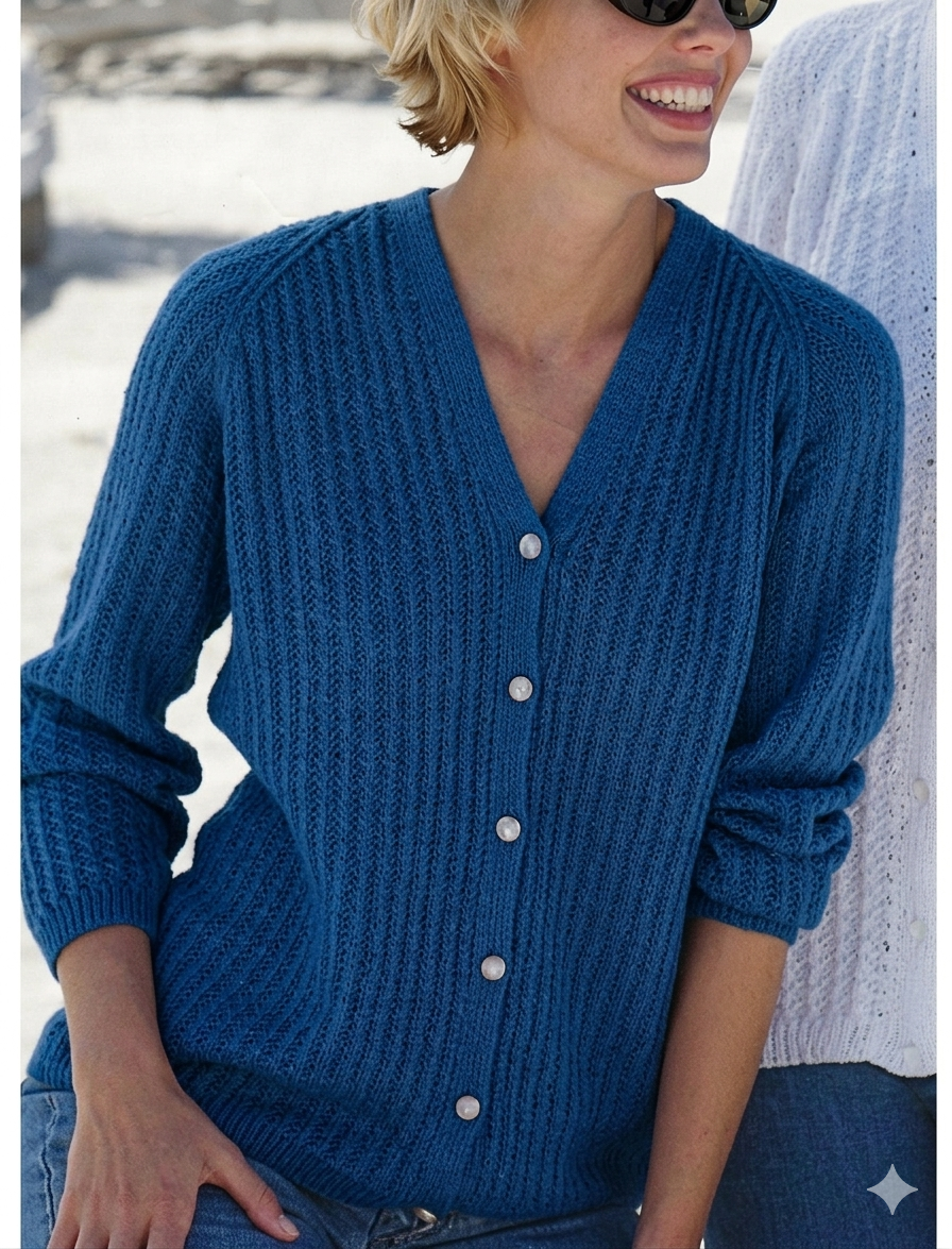 Woman's  Textured Cardigan -V neck style- DK (8PLY) and 4 Ply Fingering versions on 1 pattern 32 - 42" Download PDF Knitting Pattern