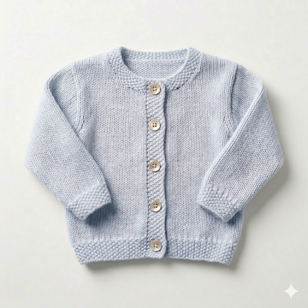 Baby Cardigan with Moss stitch Borders Knitting Pattern – DK 8 Ply (Birth-18 months)