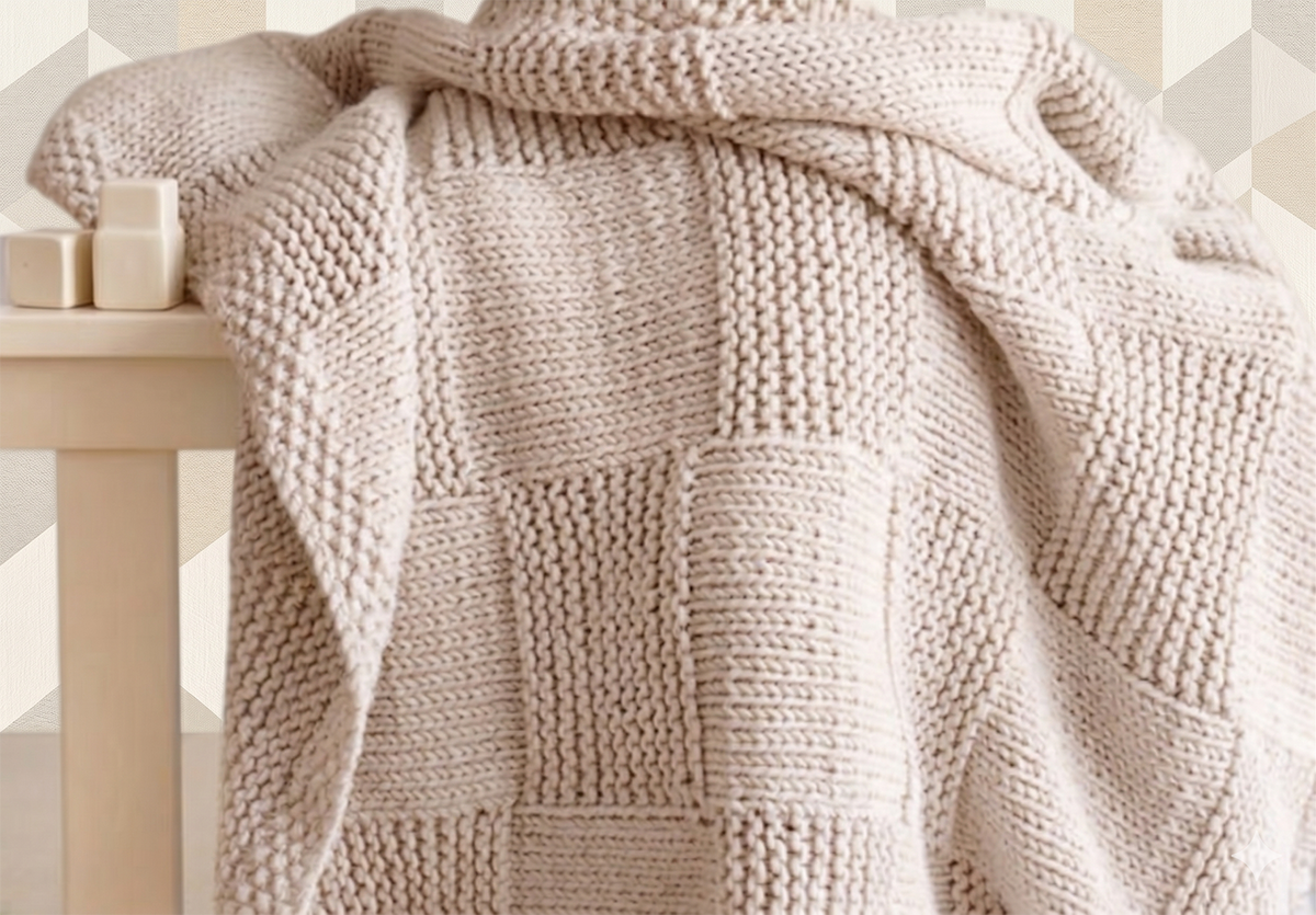 Easy Super Chunky Baby Blanket Seed St & Basket pattern- Knitted in Chunky- Super  wool-  30 x 33 " Knitting pattern Download PDF