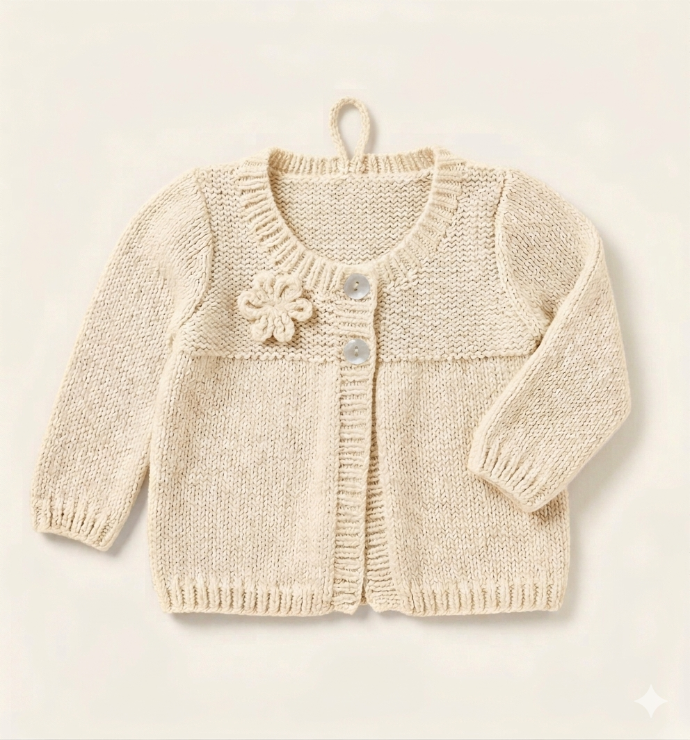 Girls Round neck Lacy frilled yoke Jumper Embroidered flowers Knitting pattern Size 18" - 22" Download Knitting Pattern PDF (Copy)