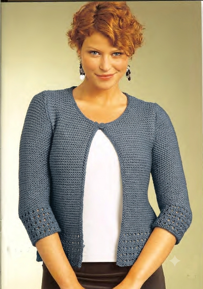 Ladies 8 Ply Knitting Pattern Eyelet Trim Cardigan Jacket XS–XXL PDF