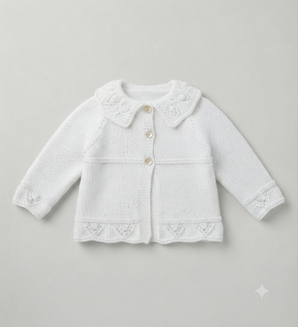 Girl's Cardigan frilled Eyelet  hem Plain neck or Collar Raglan sleeves 16" - 26" ( 0-7yrs) DK 8Ply Light worsted Knitting pattern PDF