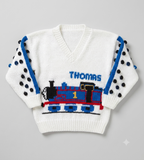 Knitting Pattern- Boys - Girls Thomas the Tank Engine V Neck Sweater- Jumper- DK -8 ply- fits 20 - 28" chest- Download PDF