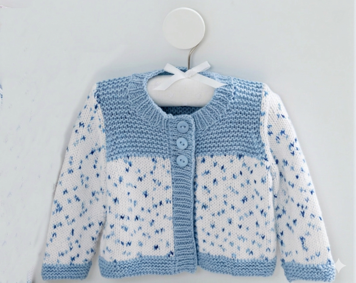 Baby Cardigan Knitting Pattern DK Long & Cap Sleeves 14–22 Inch Chest