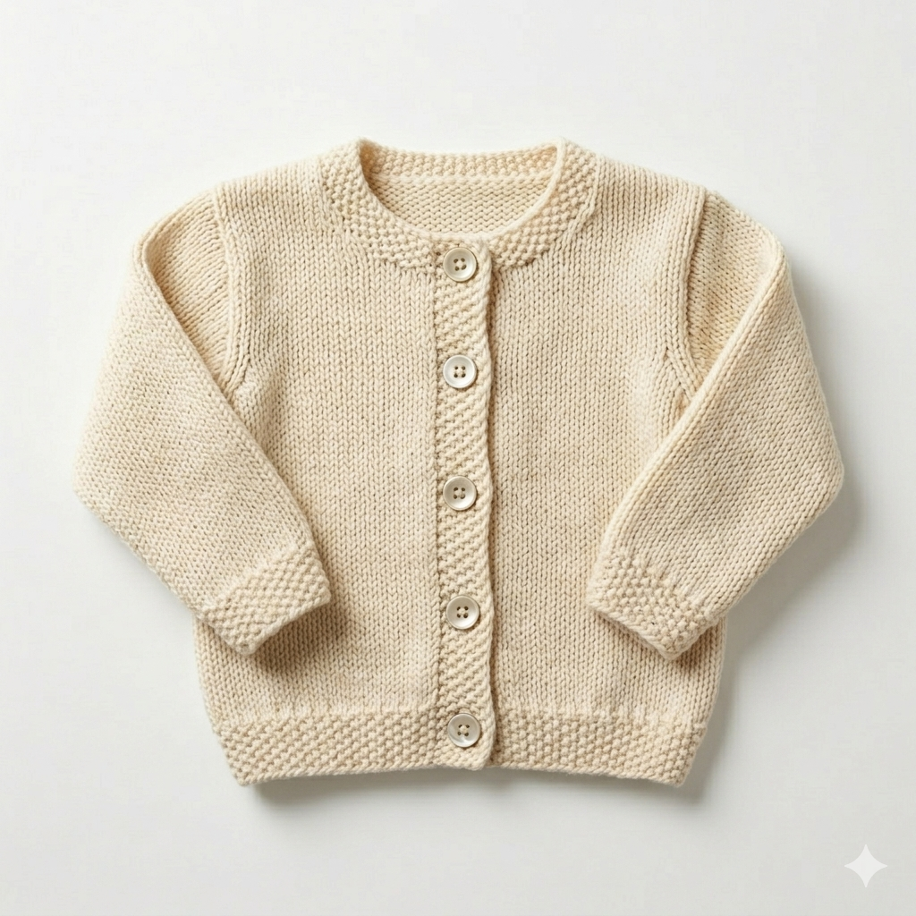 Baby Cardigan with Moss stitch Borders Knitting Pattern – DK 8 Ply (Birth-18 months)