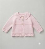Girl's Cardigan frilled Eyelet  hem Plain neck or Collar Raglan sleeves 16" - 26" ( 0-7yrs) DK 8Ply Light worsted Knitting pattern PDF
