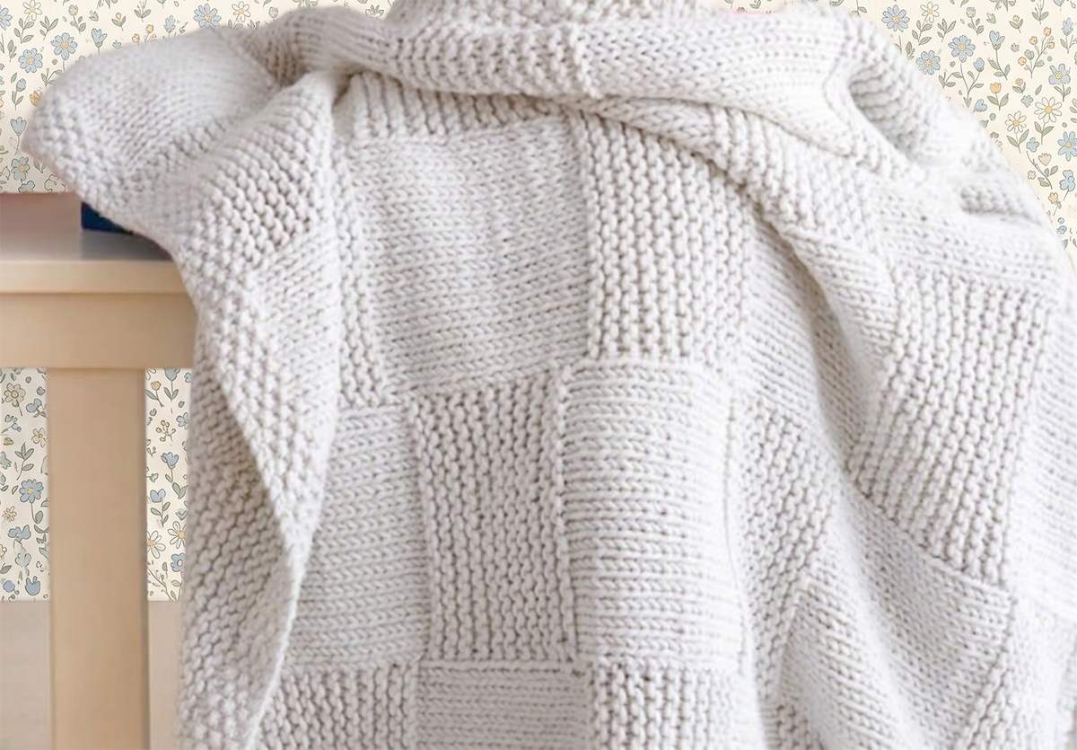 Easy Super Chunky Baby Blanket Seed St & Basket pattern- Knitted in Chunky- Super  wool-  30 x 33 " Knitting pattern Download PDF