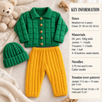 Baby Easy Jacket-Cardigan with collar -Ribbed trousers & Hat - Premature 12" -24" DK- 8Ply Light worsted-  Download PDF Knitting Pattern