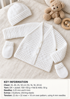 New Baby textured cardigan- hat- mitts 14"- 20"~ DK 8 Ply Light Worsted Wool Knitting Pattern Download PDF-Boys Girls baby knitting pattern