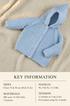 Easy Beginner Baby Hooded Jacket -Boy or Girl- DK-8ply Knitting Pattern 20-22" chest Download PDF