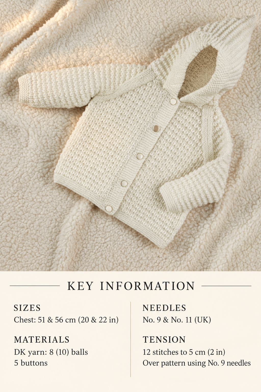 Easy Beginner Baby Hooded Jacket -Boy or Girl- DK-8ply Knitting Pattern 20-22" chest Download PDF