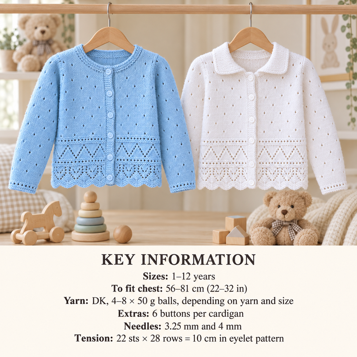 Girls Fancy Lacy Eyelet Round Neck or Collar Raglan Cardigan Jacket 22-32" ~ DK 8 Ply Light Worsted Knitting Pattern pdf Instant Download
