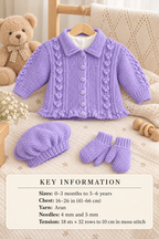 Girl's  aran cardigans-beret and mitts on 1 pattern. fits chest 16-26 inches instant download pdf