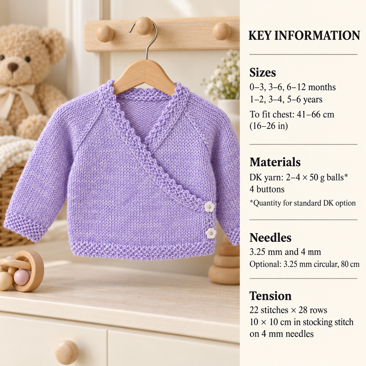 Baby Wrap Cardigan Knitting Pattern – Toddler Ballet Top (PDF Download
