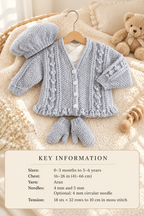 Girl's  aran cardigans-beret and mitts on 1 pattern. fits chest 16-26 inches instant download pdf