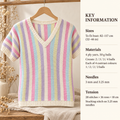 Women's Striped V Neck short sleeved  Summer Sweater Jumper 32"-46" 4 ply Fingering Wool Knitting Pattern PDF download